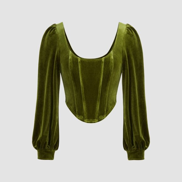Velvet Scoop Neckline Green Long Sleeve Top corset NWT goth renaissance fairy - Picture 2 of 2